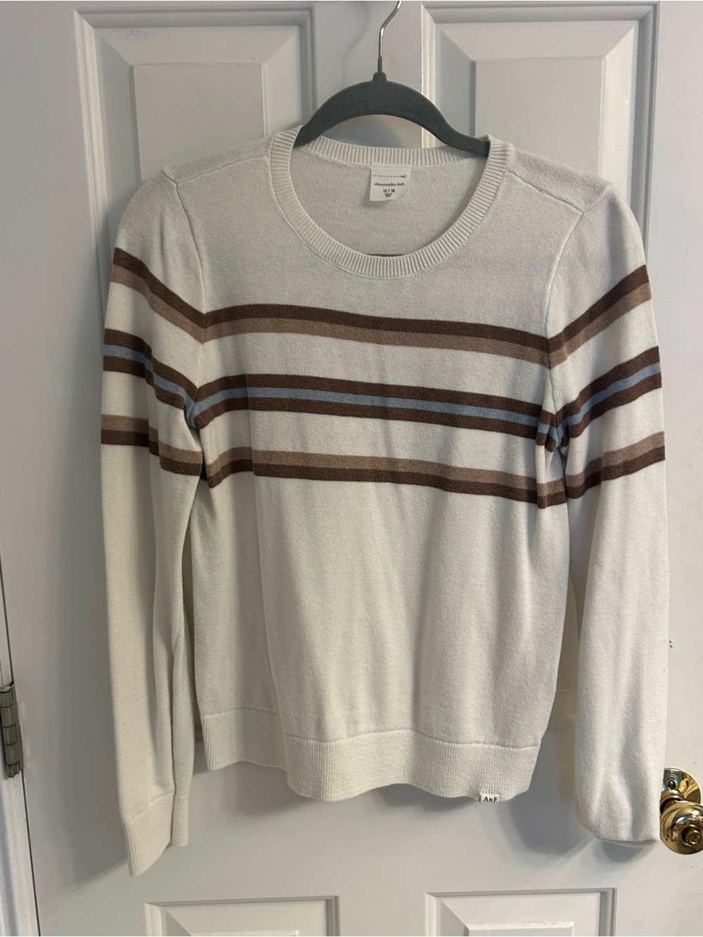 Girls abercrombie kids Cream Sweater with Brown & Light Blue Stripes